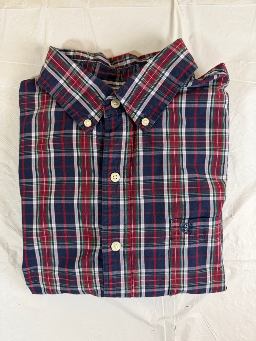Chaps Navy, Red and Green Plaid Button-Down Shirt